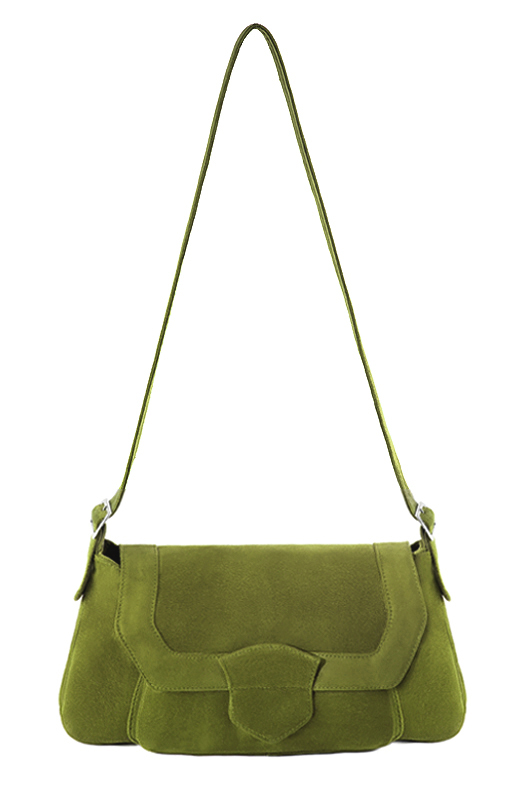 Pistachio green women's dress handbag, matching pumps and belts. Top view - Florence KOOIJMAN